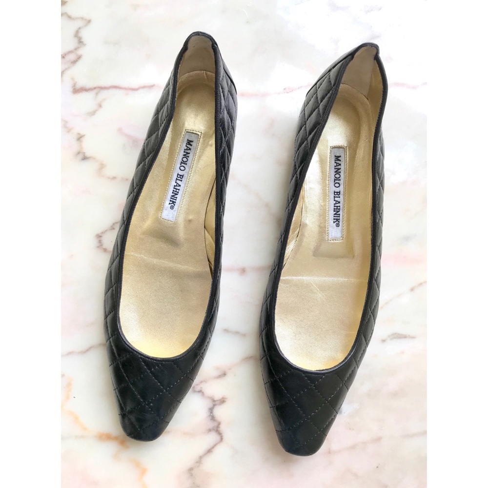 Manolo Blahnik black quilted leather ballet flats
